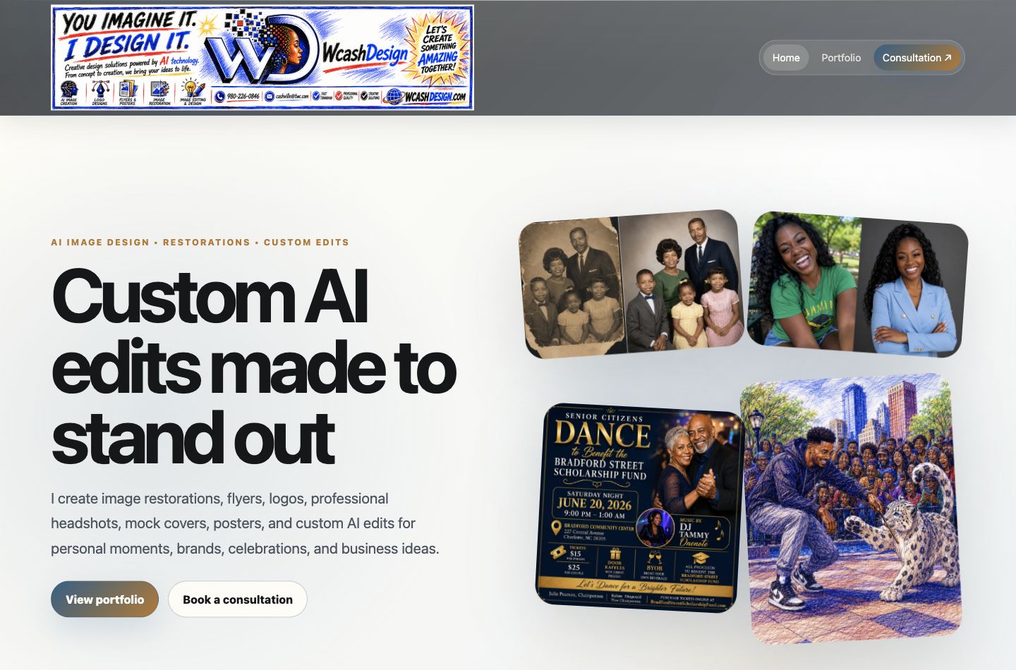 WCashDesign creative services website desktop view